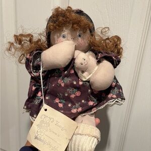Jan Shackelford 1991 Vintage Cloth Doll Sucking Thumb and Holding Small Fry